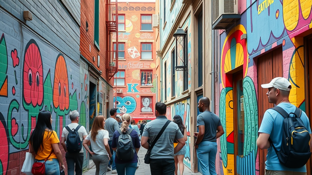 Colorful Balmy Alley murals, Mission District san francisco landmark, vibrant urban street art