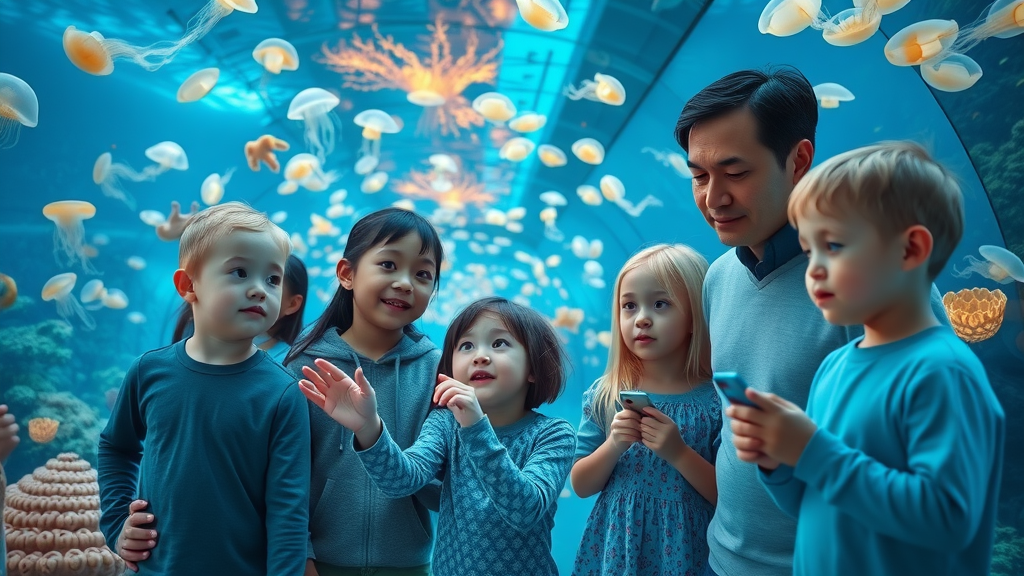 family friendly activities san francisco: children interacting with aquarium jellyfish at California Academy of Sciences