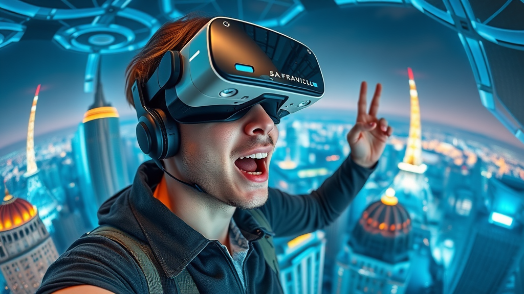 virtual reality tour san francisco tourist exploring attractions via VR headset
