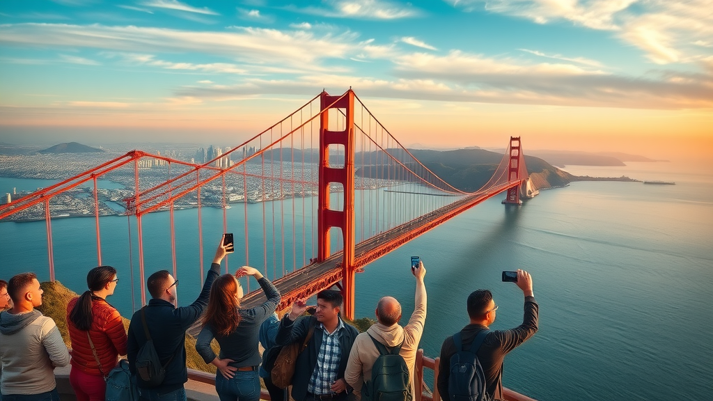 golden gate bridge san francisco tours aerial cityscape and tourists