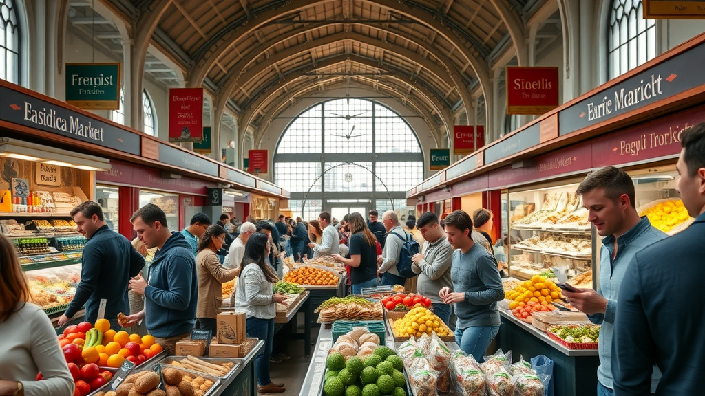 San Francisco Ferry Building food market scene with local produce and vendors - san francisco travel guide food stops