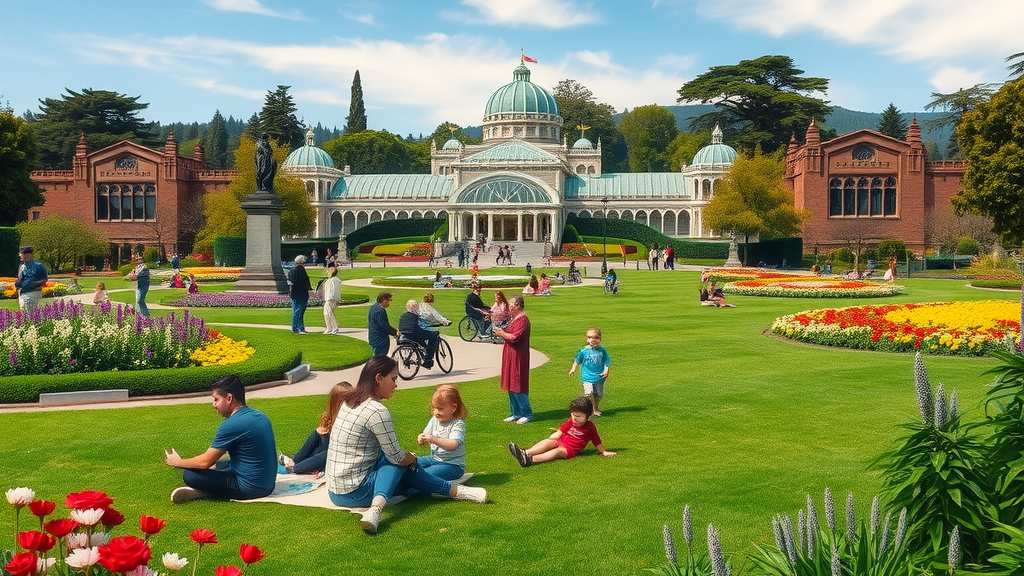 Lush Golden Gate Park in spring with families picnicking and children playing, conservatory of flowers, golden gate park things to do in san francisco